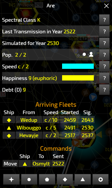 System with arriving fleets and commands